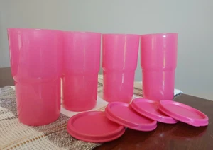 Tupperware Caribbean Tabletop Tumblers Pink w/ White Seals 12 oz Brand New - Picture 1 of 4