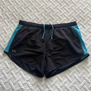 Under Armour Heatgear Women’s Athletic Mesh Shorts Black Blue Lined, Size Large - Picture 1 of 9