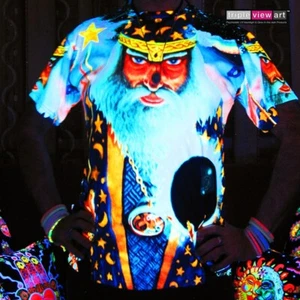 MENS T-SHIRT UV Black Light Fluorescent Glow Psychedelic Art All Over Full Print - Picture 1 of 4