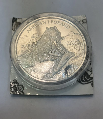 2018 Republic of Ghana Cedis African Leopard  1oz silver coin in capsule Cover