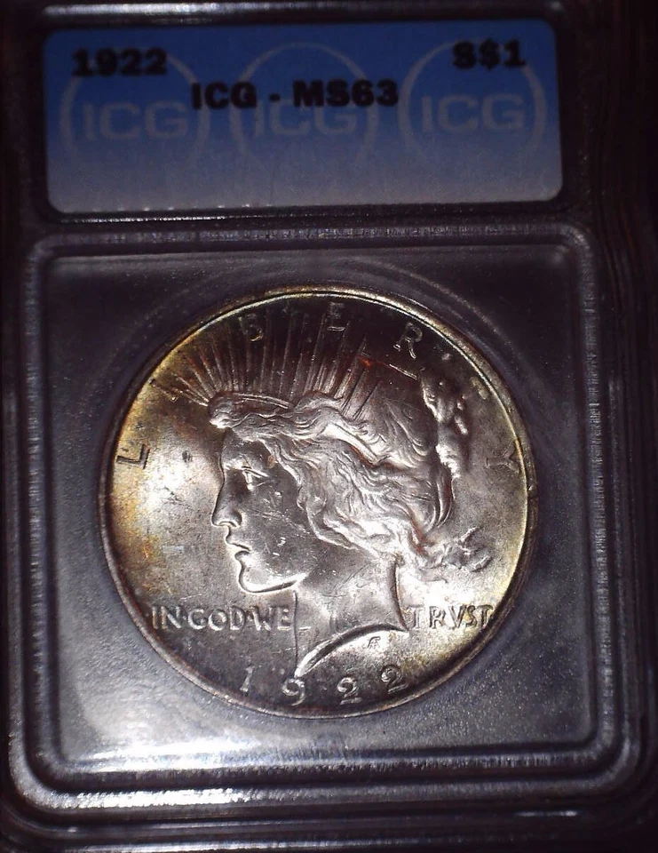 1922 Peace Silver Dollar, ICG MS 63. Original Patina, Toner, and Issue Free !! - Image 1 of 4