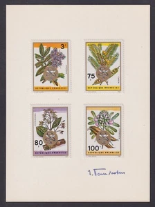 Jean Van Noten, Belgian stamp designer, signed cards, Rwanda Sc 298-305. Flowers - Picture 1 of 2