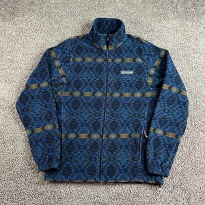 Columbia Steens Mountain Printed Fleece Jacket Mens Small Blue Fair Isle Zip Up - Picture 1 of 10