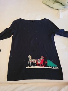 Talbots Womens Jeweled Blue Christmas Sweater Size PETITE NWOT  - Picture 1 of 11
