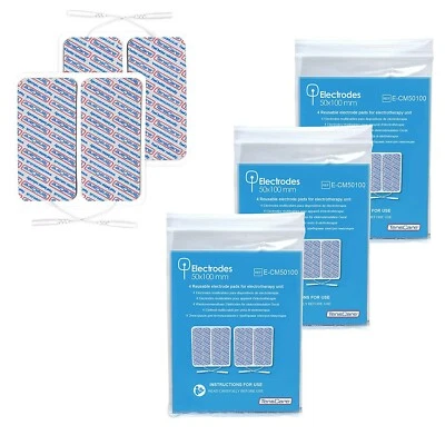 12x TENS Pads 50x100mm Reusable Electrodes for EMS IFT Units | 3 Pack CM50100 - Image 1 of 4