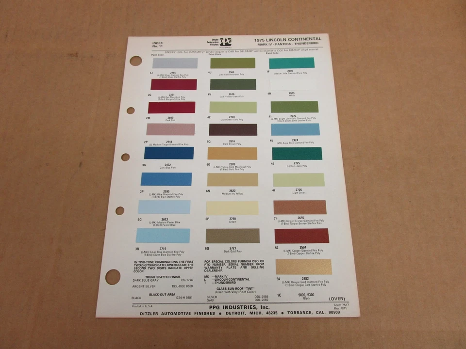 Lincoln Continental Mark IV Thunderbird 1975 coche pintura exterior color astillado hoja Foto 1 de 1