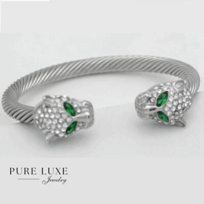 Men's 7"Stainless Steel,Cubic zirconia Double Panther Cuff Cable,Bracelet,Box - Image 1 of 3