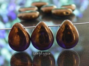 Lila Bronze Patina Birne Tropfen Tschechische Glasperlen Flach Tränen - Bild 1 von 4