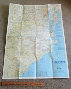 TIDEWATER AND ENVIRONS 1988 VINTAGE NATIONAL GEOGRAPHIC MAP Wall Poster MX44 - Picture 1 of 3