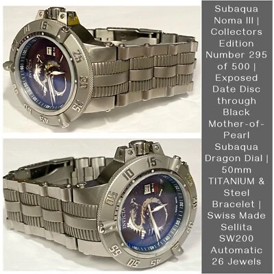 50mm DRAGON | Swiss SW200 Auto | Pulsera TITANIO y Acero | Reloj SUBAQUA Invicta Foto 1 de 4