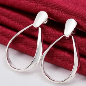 Womens 925 Sterling Silver Oval Shaped Hoop Drop Dangle Stud Earrings #E104 - Picture 1 of 9