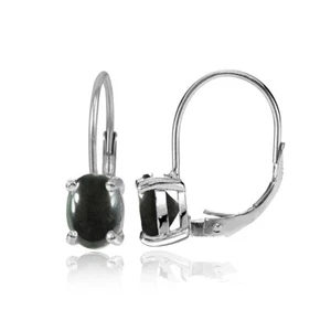 Sterling Silver Simulated Hematite 8x6mm Oval Solitaire Leverback Earrings - Picture 1 of 3