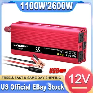 Car 2600W Peak DC 12V to AC 110V 120V Power Inverter Converter 2AC USB Trip Red - Picture 1 of 8
