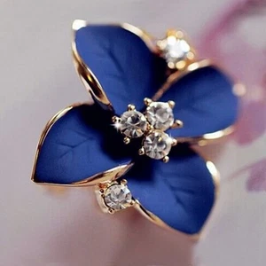 Gold Plated Crystal Blue Leaf Flower Drop Stud Hoop Women Earrings Girls Jewelry - Picture 1 of 7