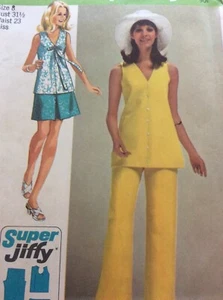 Minifalda blusa pantalones Simplicity 8830 1970 de colección patrón de costura Misses talla 8 - Imagen 1 de 7
