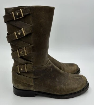 Bota de Moto Via Spiga Norris Cuero Marrón Hecha en Italia Mujer Talla 7.5 M Foto 1 de 4