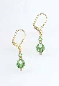 Casual Gold Earrings made with PERIDOT GREEN Swarovski Crystals - Picture 1 of 1