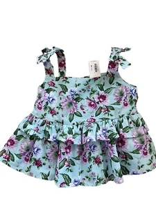 Janie And Jack Tank Top Girls Size 6 Floral Ruffle Tiered Bows Green Pink Purple - Picture 1 of 7