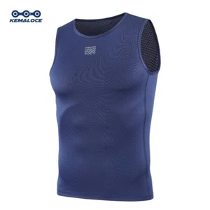 KEMALOCE Cycling Base Layer Men Sleevess Black&Blue Breatable Running Singlet - Picture 1 of 33