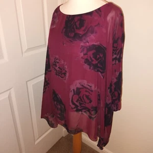 Joe Browns Size 12/14 Kimono Style Blouse Dark Pink Floral Lined Christmas 🎄Vgc - Picture 1 of 11