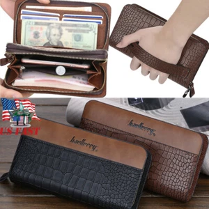 Double Zipper Lesther Wallet for Men Large Capacity Business Wallet Phone Holder - Picture 1 of 15