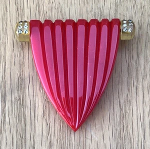 Spilla antica art deco bachelite rossa plastica strass spilla abito clip pelliccia - Foto 1 di 6