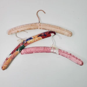 Vintage Wire Wood PADDED Clothes Hangers SET OF 3 Multicolor - Picture 1 of 5
