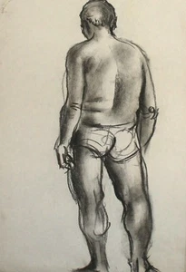 Retrato de hombre desnudo pintura carbón vintage - Imagen 1 de 10