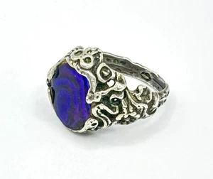 BEAUTIFUL ESTATE STERLING SILVER & ABALONE SHELL BRUTALIST BAND RING SIZE 6 - Picture 1 of 11