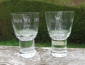 Caithness Engraved Glass Goblets - Highland One & Two Oil Rigs/Platforms 1974/75 - Picture 1 of 16