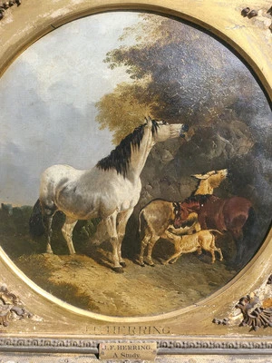 John Frederick Herring Jr. Original Oil Painting on Canvas Signed 1851 Farmyard  - Image 1 of 4
