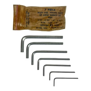 Indestro Hollow Head Set Screw Wrench Set No. 199A 7 Pc Made In USA Vtg Alloy - Picture 1 of 7