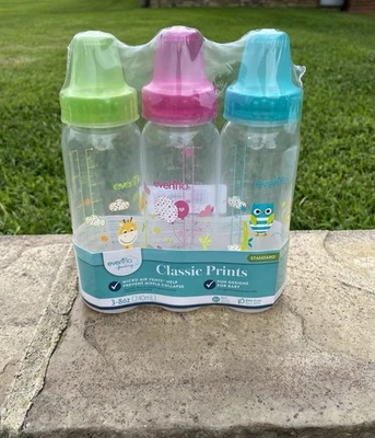EVENFLO PAQUETE DE 3 biberones estándar de diseño divertido estampados clásicos 8 oz 3 colores Foto 1 de 3