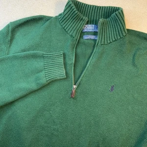POLO RALPH LAUREN 1/4 REISSVERSCHLUSS LEDER ZIPPER PULL PULLOVER SWEATER GRÜN HERREN LARGE - Bild 1 von 6