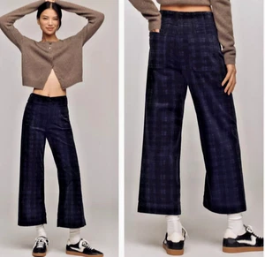 Neu ANTHROPOLOGIE MAEVE Colette karierte Cordhose bauchfrei weites Bein schwarz 30 - Bild 1 von 4