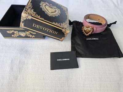 Dolce & Gabbana Devoción Corazón Perla Hebilla Cuero Cinturón Rosa 75/30 Italia Foto 1 de 4