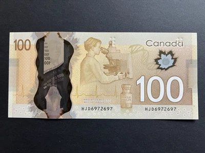 REPEATER SERIAL 2011 CANADA $100 DOLLARS POLYMER BANK NOTE : HJD 6972697 - Image 1 of 3