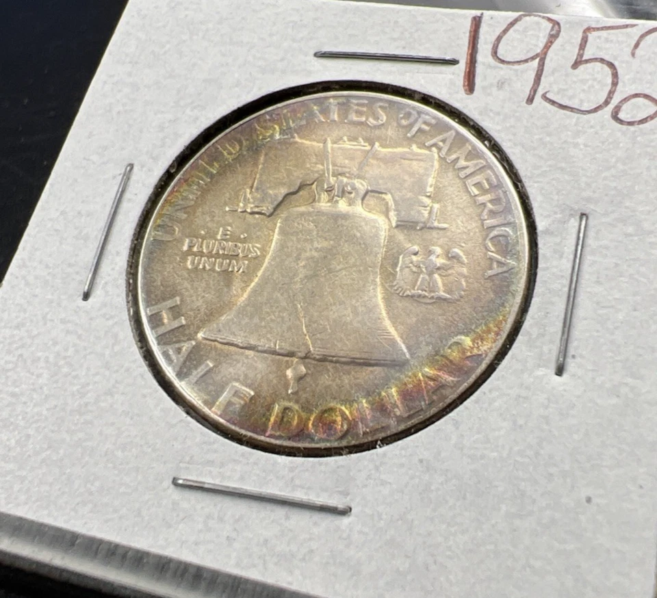 1952 P Franklin Half Dollar Silver Coin Circ Nice Toning Toner Rainbow Rev SKU#A - Image 1 of 4