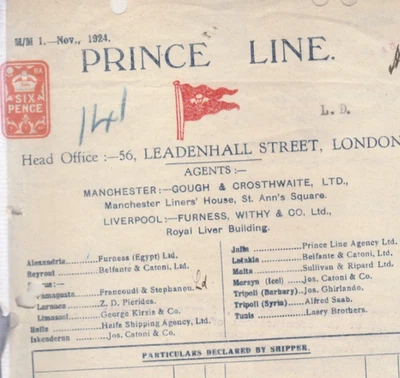 ENGLAND Rare Embossed Revenue 6p. Stamped Maritime Insurance Policy  1944 - Image 1 of 2