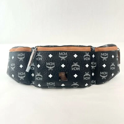 $695 MCM Black Visetos Canvas Large Sling Belt Bag MMZBAFO01BV001 - Image 1 of 4