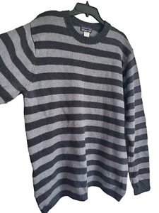 Mens Large-Patagonia Black Gray Stripe Sweater Preppy  - Picture 1 of 6