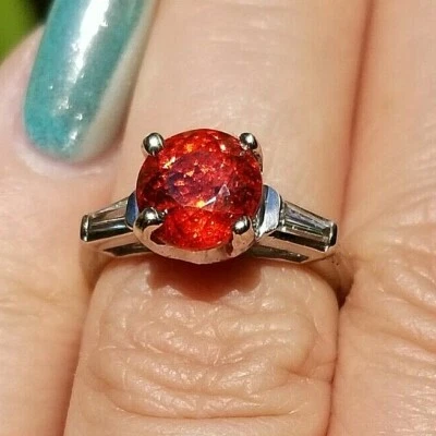 Кольцо из белого золота 14 карат с сверкающим оранжевым мандарином гранатом VS бриллиантом 1,95 карата - Изображение 1 из 4