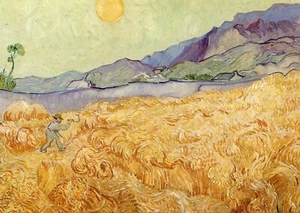 POSTAL Vincent Van Gogh ¢Campo amurallado con segadora 1889¢Impresionismo Arte - Imagen 1 de 1