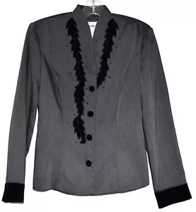 Donna Morgan for Non Stop Leslie Fay Gray Black Velvet Beads Blazer Size 8 USA - Picture 1 of 4