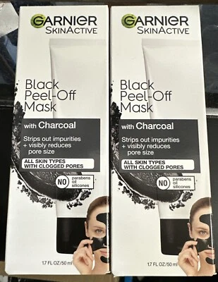 Lote de 2 Mascarillas Faciales Despelables Negras Garnier SkinActive con Carbón -1.7oz Foto 1 de 2