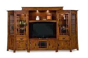 Amish TV Entertainment Center Wall Unit Rustic Mission Solid Wood Modesto - Picture 1 of 1