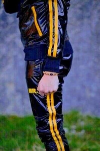 MR. RIEGILLIO PVC Tracksuit Pants With Two Side Pockets & Yellow Stripes 4 - Picture 1 of 8