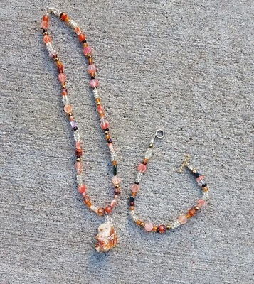 Juego de collar y pulsera colgante de barita vanadinita marrón con cuentas Foto 1 de 4