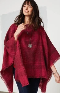 J. JILL COZY PLAID PONCHO SCARLETT/GARNET WOMENS ONE SIZE NWT - Picture 1 of 8