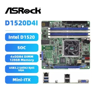 Intel D1520 Mainboard ASRock D1520D4I SOC DDR4 SATA3 VGA RJ45 PCL-E3.0 + LÜFTER - Bild 1 von 5